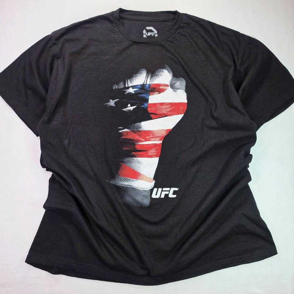 UFC Shirt Mens XL Black American Flag Fist Graphic Tee MMA Patriotic USA
